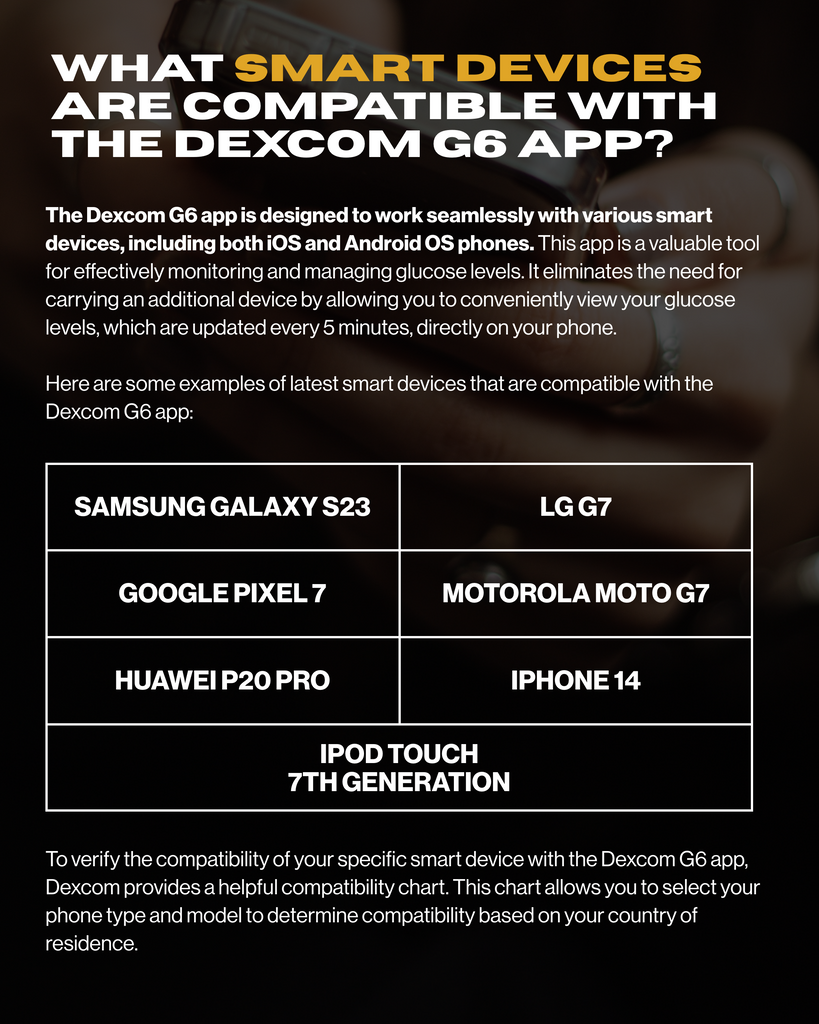 infographic showing what phones are compatible with dexocm g6 app