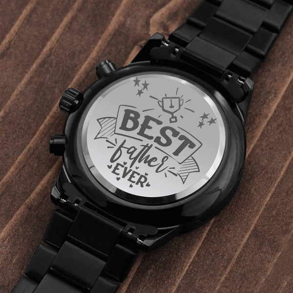 Best Father Ever Engraved Black Chronograph Watch 5
