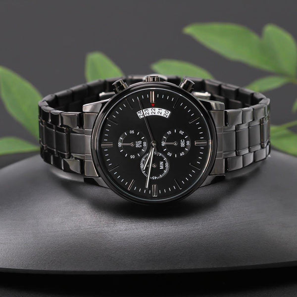 Best Father Ever Engraved Black Chronograph Watch 6