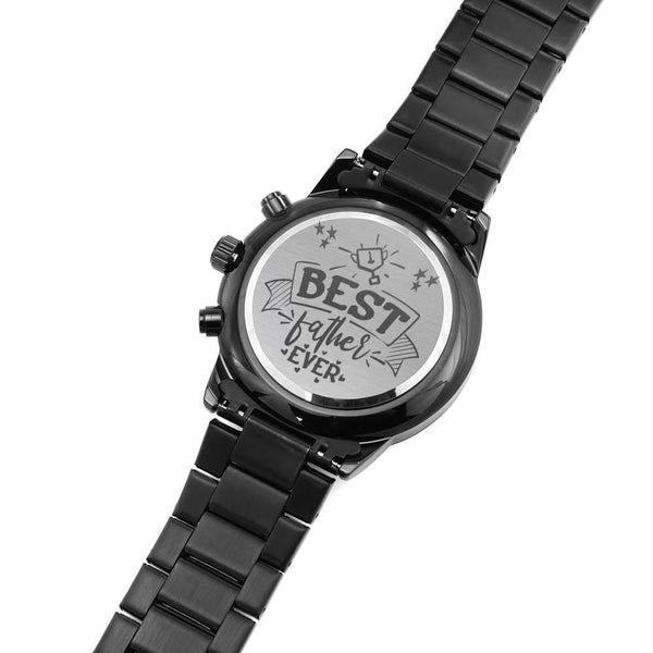 Best Father Ever Engraved Black Chronograph Watch 1
