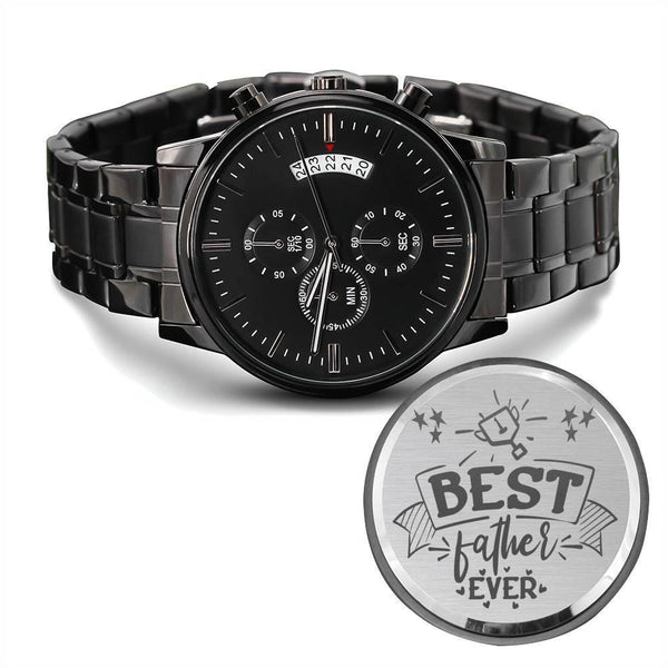 Best Father Ever Engraved Black Chronograph Watch 3