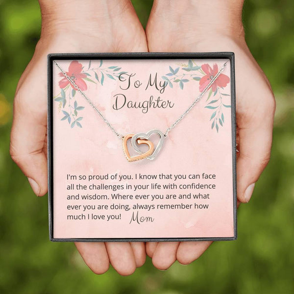 To My Daughter, Im So Proud Of You, From Mom Interlocking Hearts Necklace 1