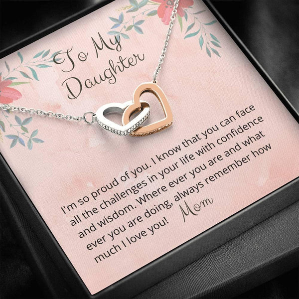 To My Daughter, Im So Proud Of You, From Mom Interlocking Hearts Necklace 0