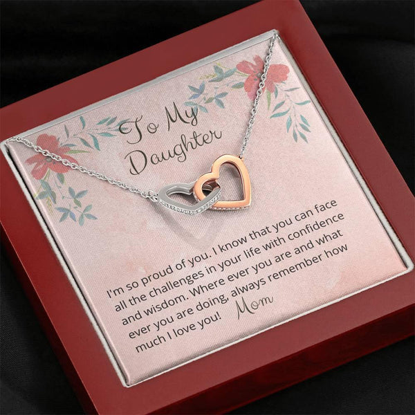 To My Daughter, Im So Proud Of You, From Mom Interlocking Hearts Necklace 3