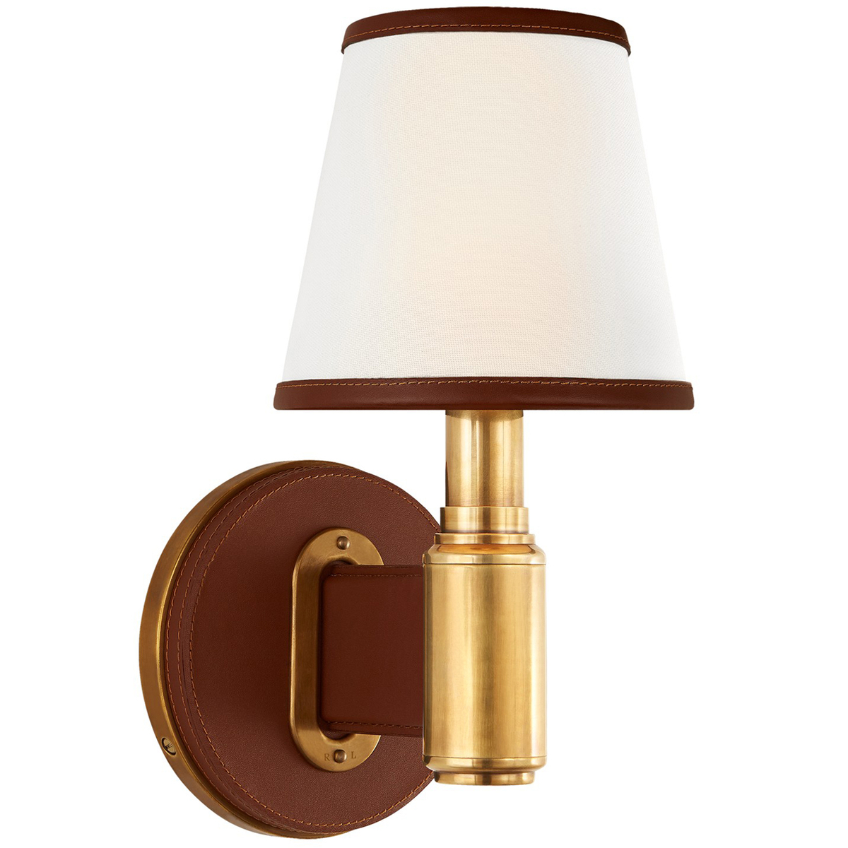 Riley Leather Single Sconce, Saddle & Natural Brass