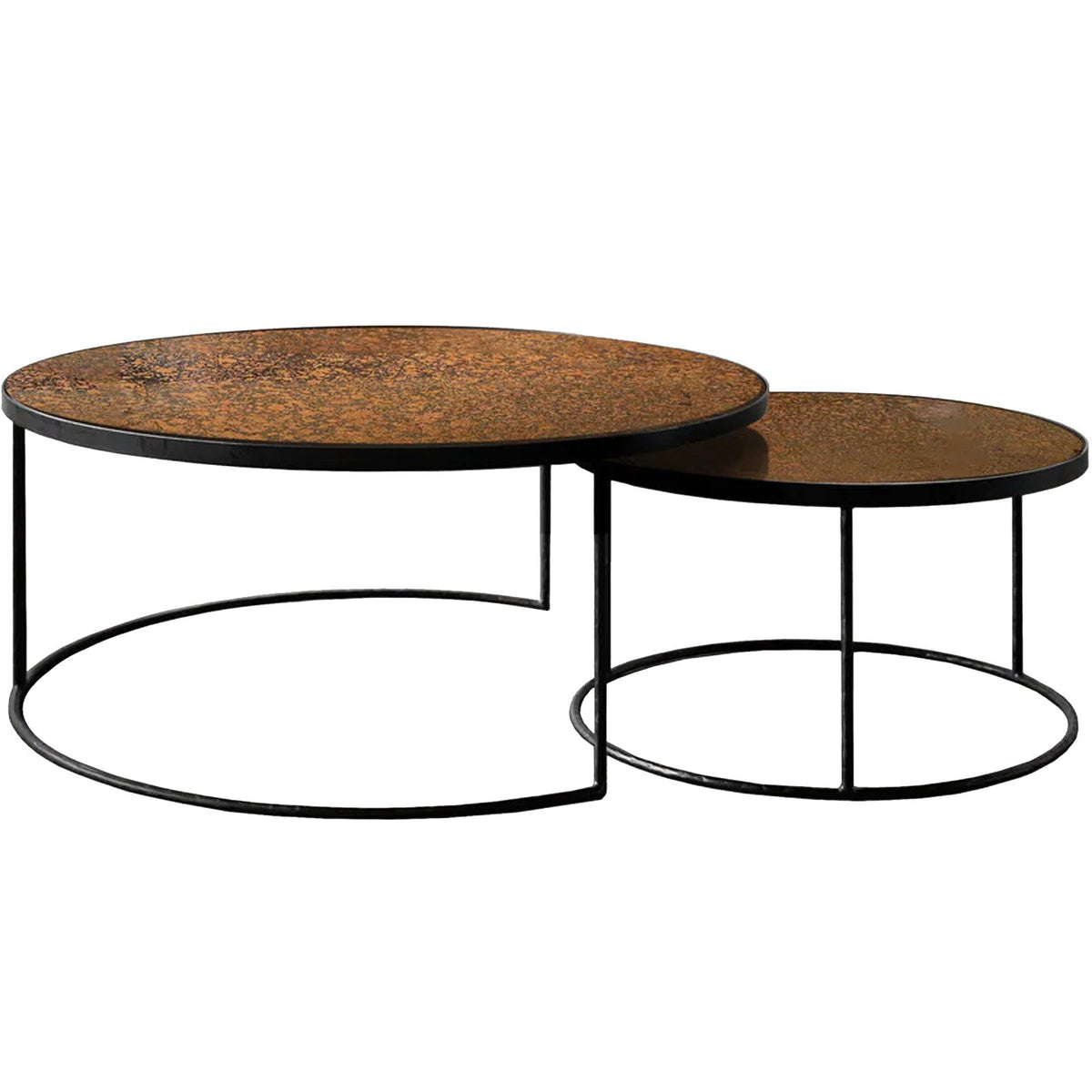 Round Copper Coffee Table, Set of 2, Bronze