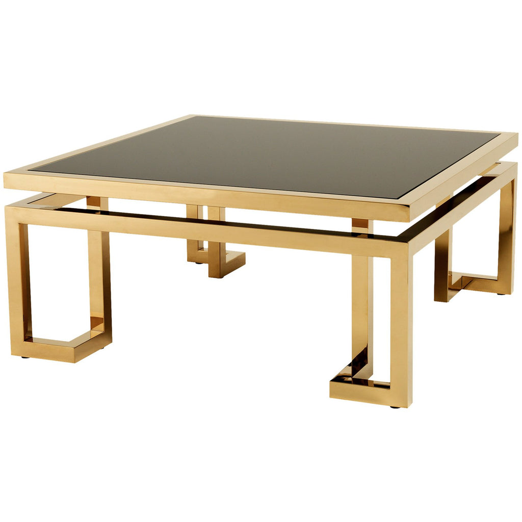 Palmer Coffee Table | Gold Frame | Black Glass Top | LuxDeco.com