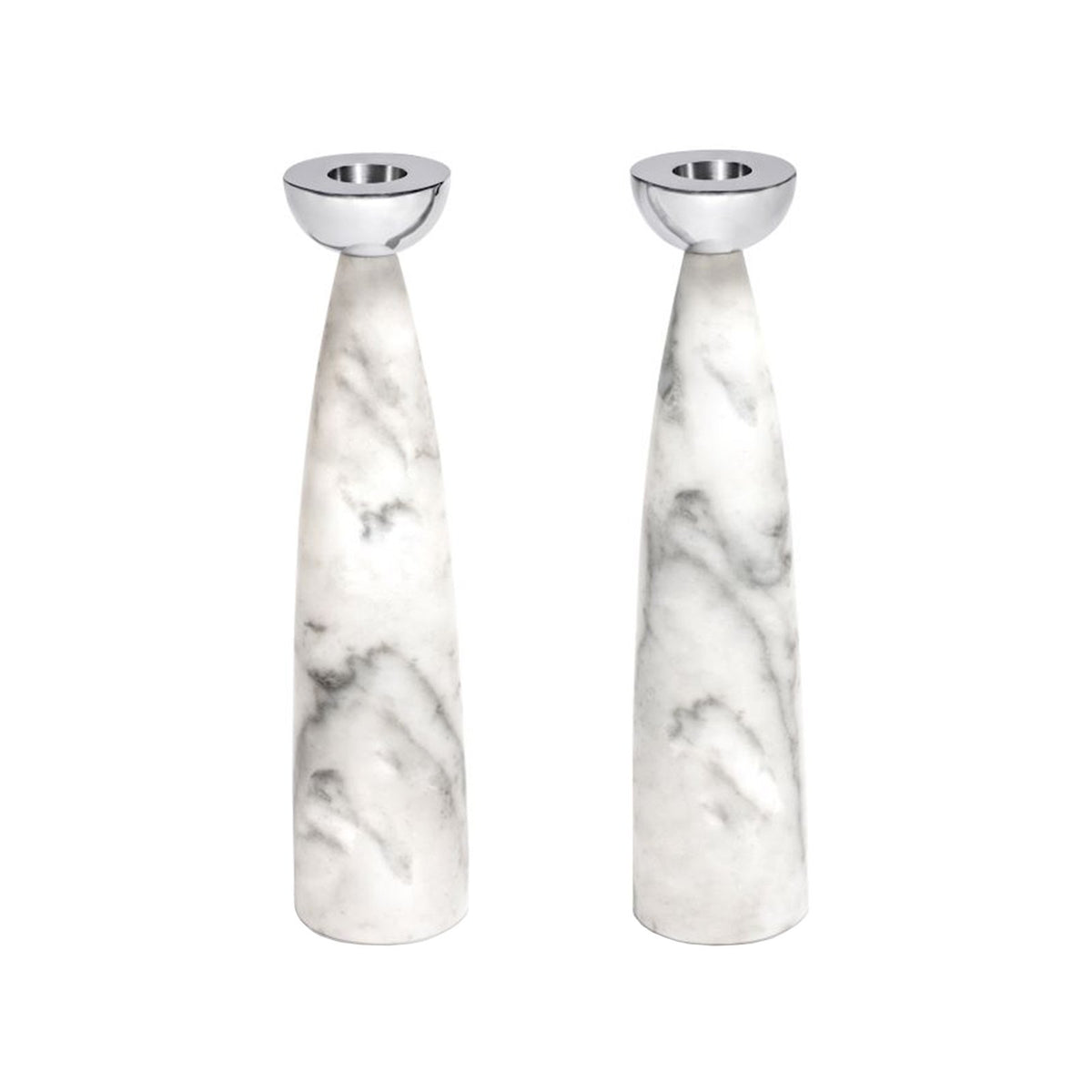 Coluna Carrara Marble & Silver Candlesticks, Set of 2