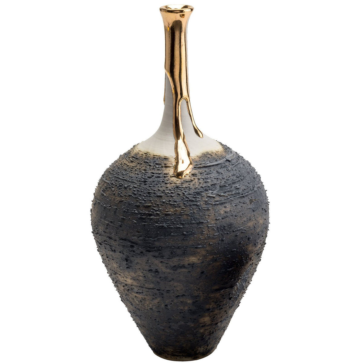Textured Long Neck Vase, Charcoal