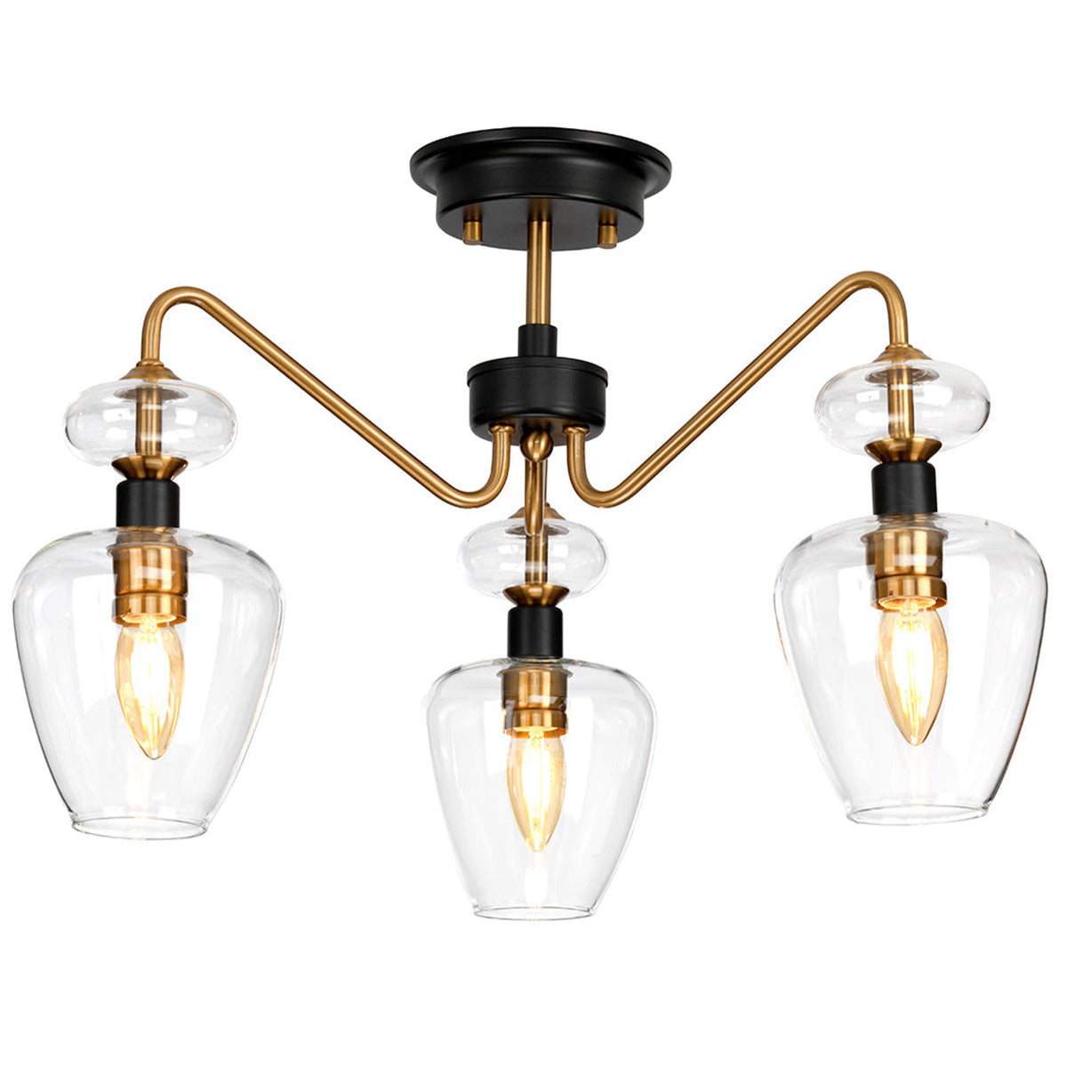Ivan Semi-Flush 3-Light Ceiling Light, Aged Brass