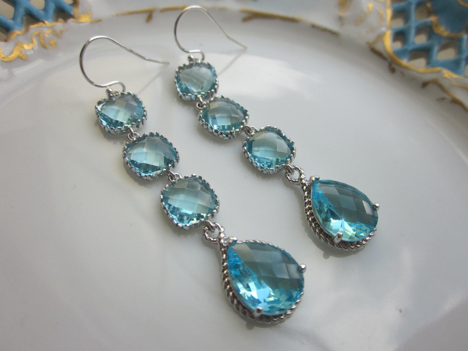 Aquamarine Women 925 Silver Cubic Zirconia Drop Dangle Earrings Wedding  Jewelry | eBay