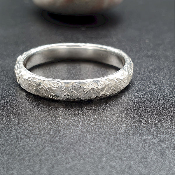 Wedding ring, thin silver Fire hammered design | Cumbrian Designs