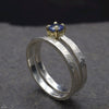 Sapphire 18ct gold wedding set, Windermere design in 2mm bands