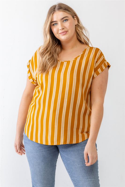 Plus Striped Short Sleeve Relax Top