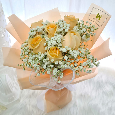 Rose bouquet, champagne rose bouquet, champagne rose, flower delivery singapore