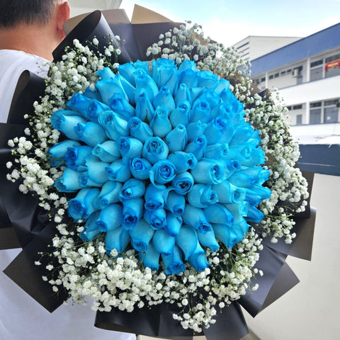 99 rose, Hand Bouquet, Blue Rose, rose, flower delivery Singapore, Florist Singapore, Well Live Florist