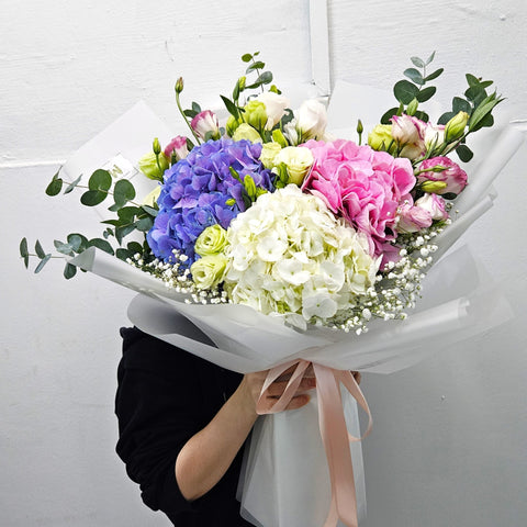 Pastel Prism - Eustoma - Hand Bouquet - Hydrangea - Well Live Florist