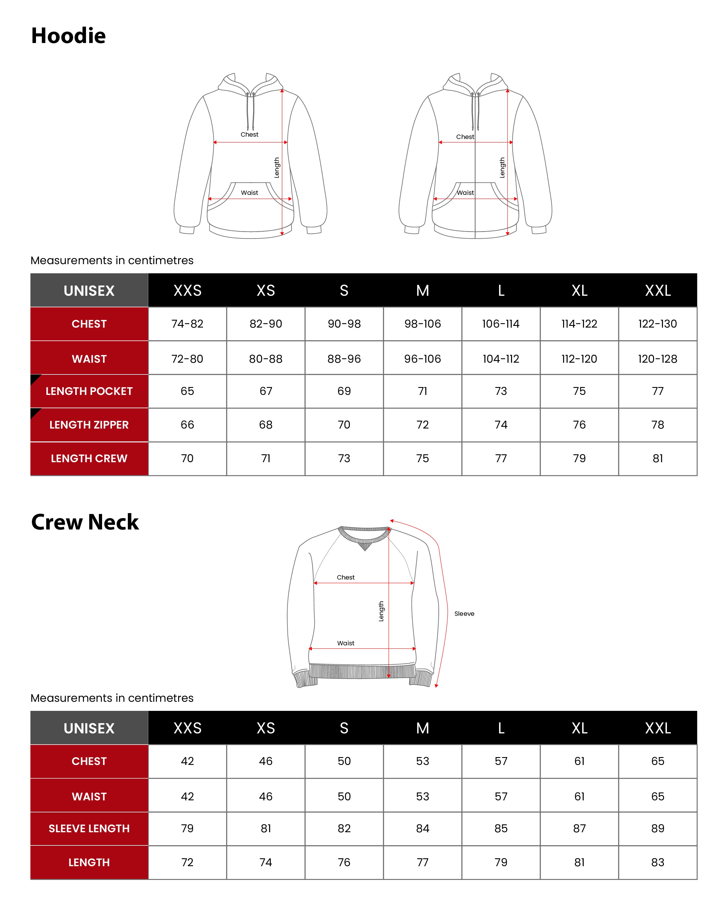 Couture Hoodie Size Chart