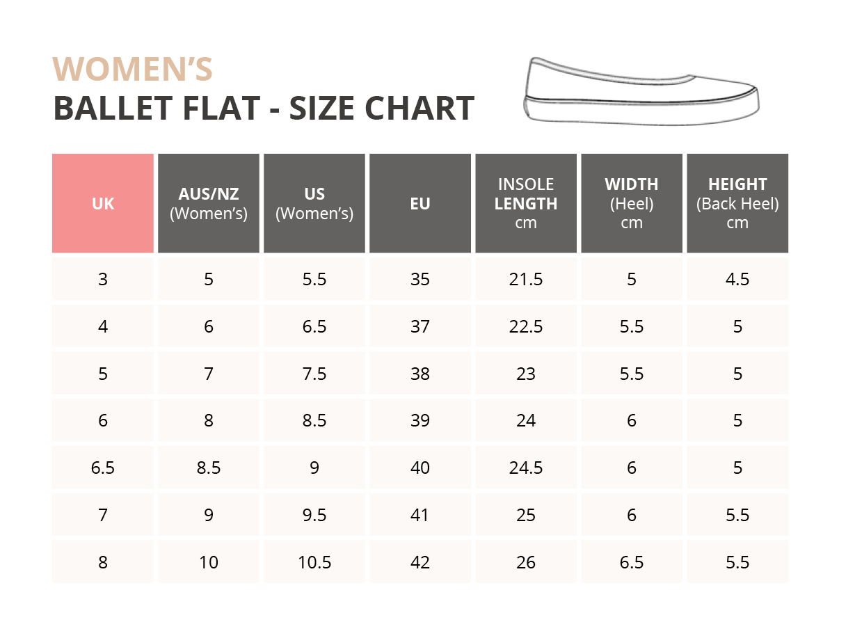 ballet shoe size chart
