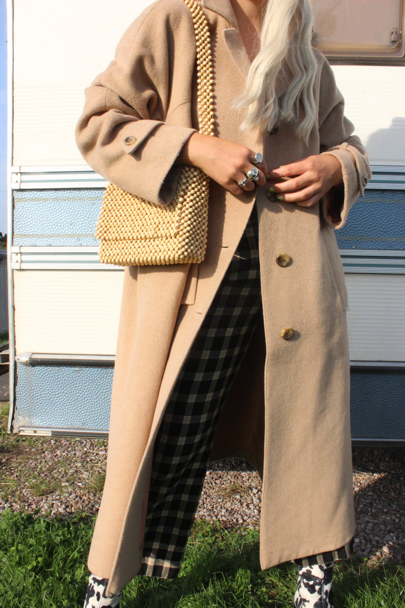 Vintage 1980s Beige Tan Long Cashmere & Wool Overcoat