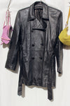 Beautiful Vintage 1980s Black Real Leather Trench Jacket With Tie Waist