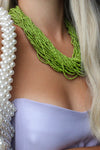 Vintage Y2K Green Glass Beaded Statement Necklace