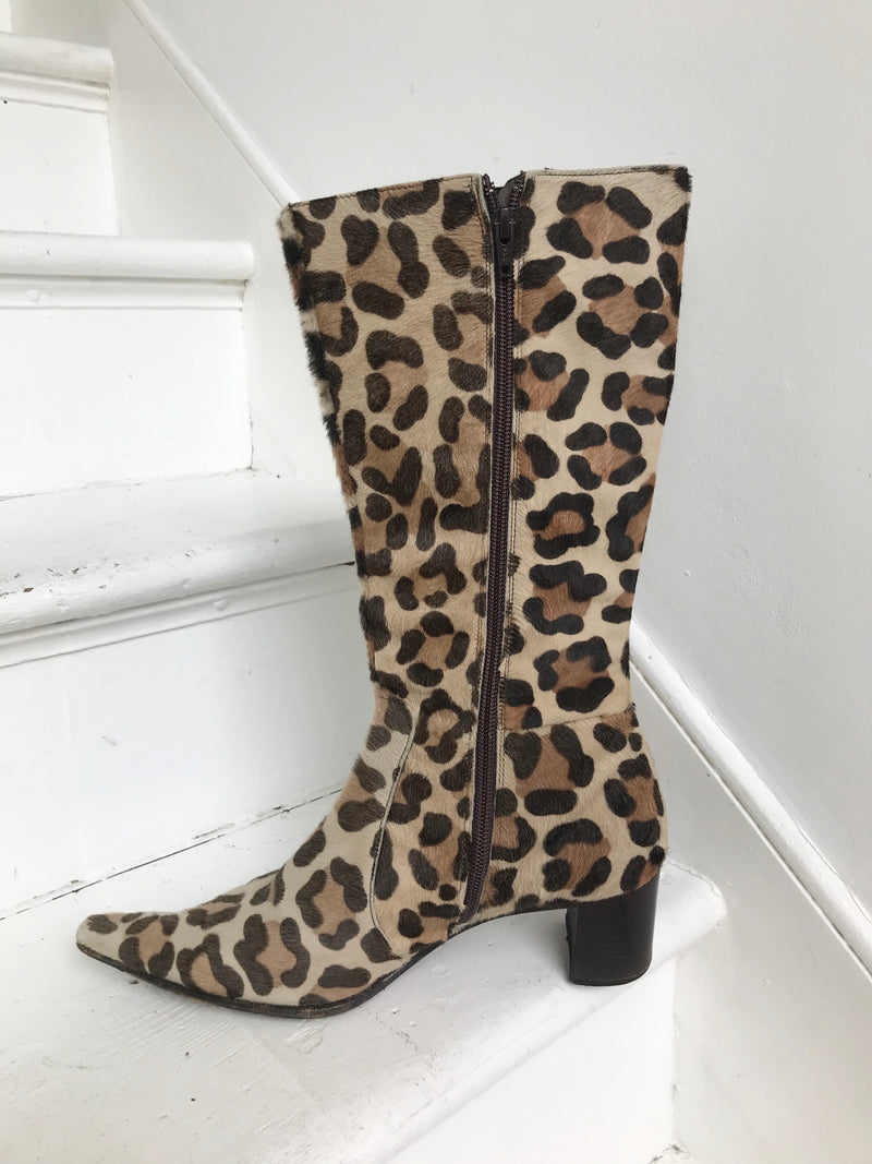 leopard skin knee high boots