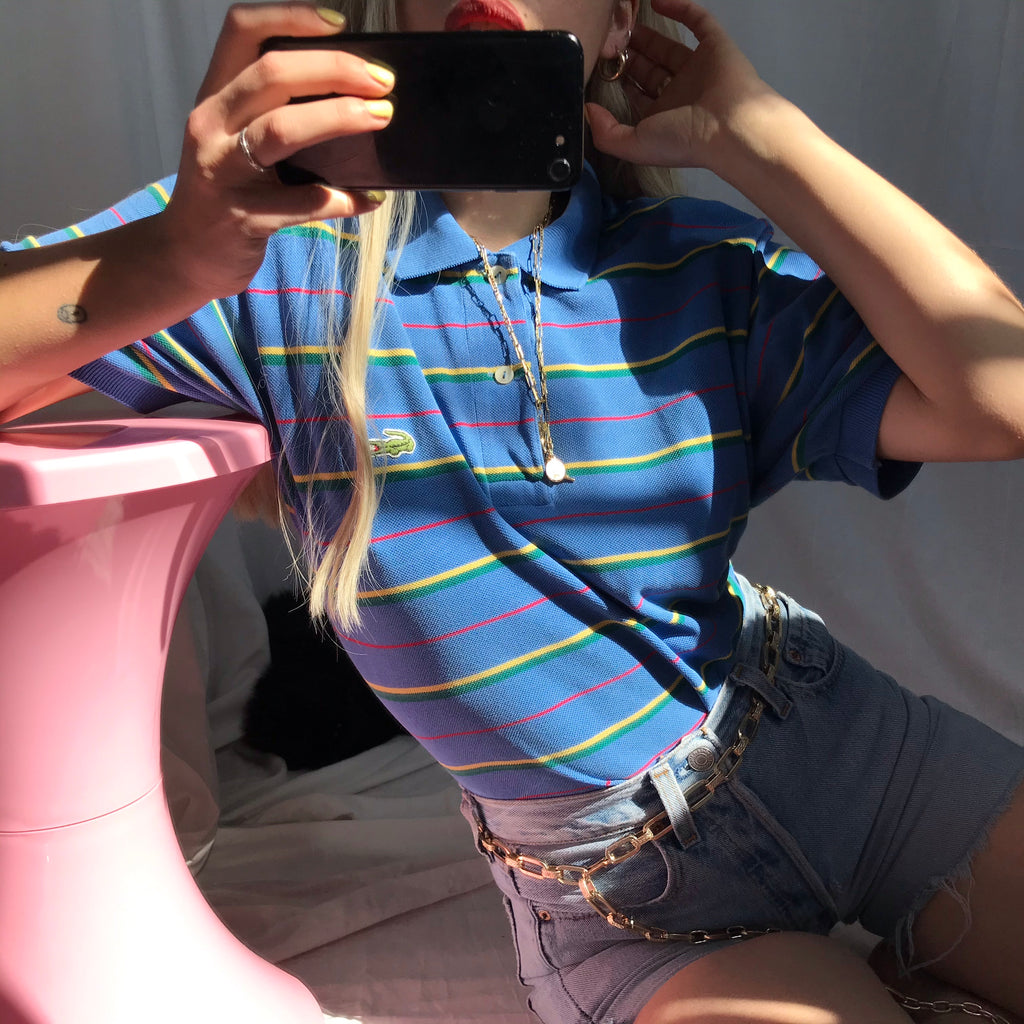 Vintage 90s Blue Striped Polo Shirt By Lacoste