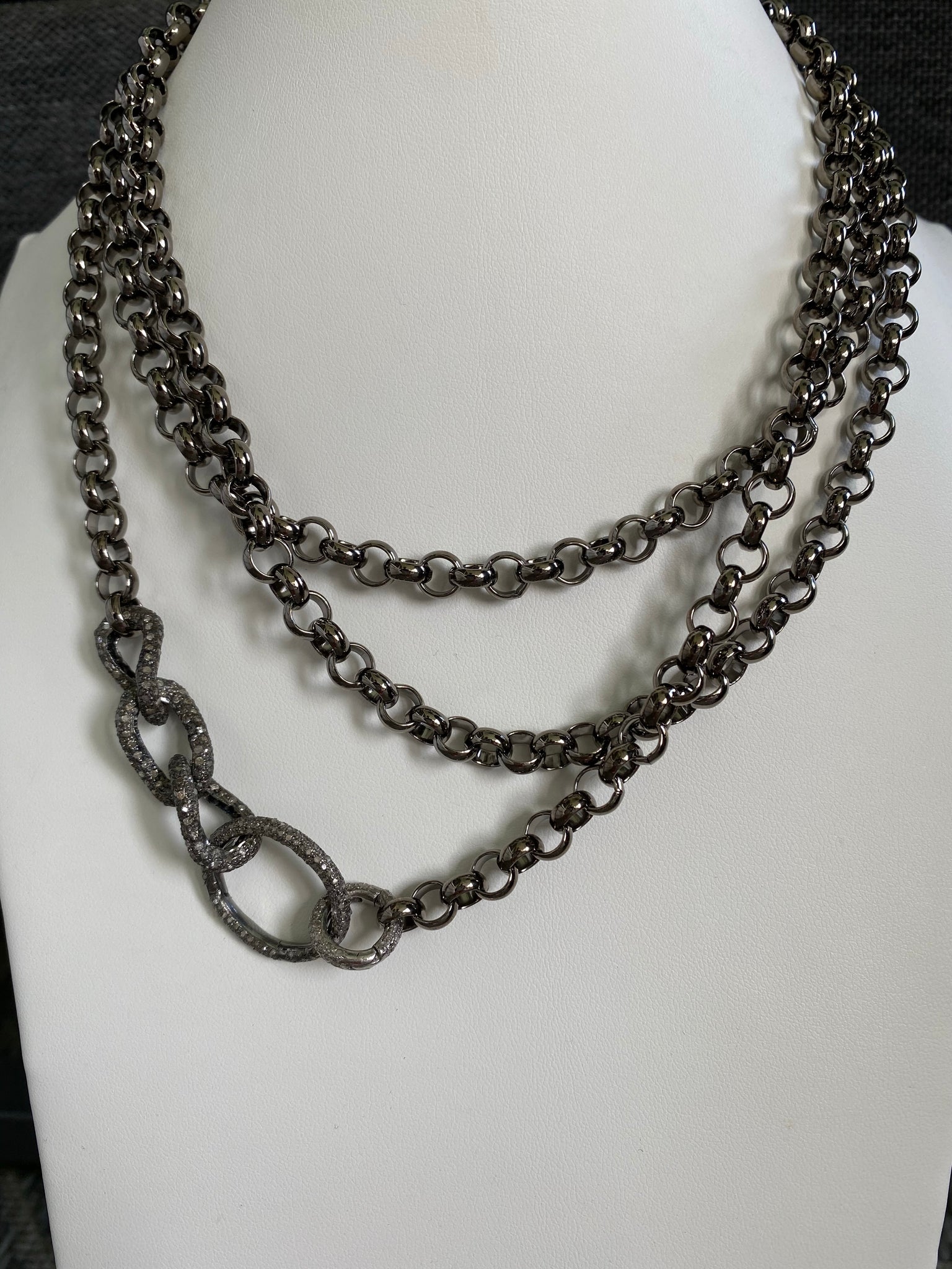 Oxidized Rolo Chain with Pave Diamond Connector, clasp and Jump Ring ...