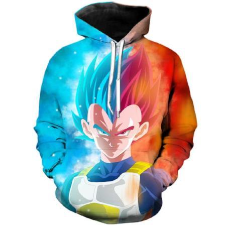 Dragon Ball Z Hoodie Featuring Vegeta Super Saiyan Blue And Super Saiyan God