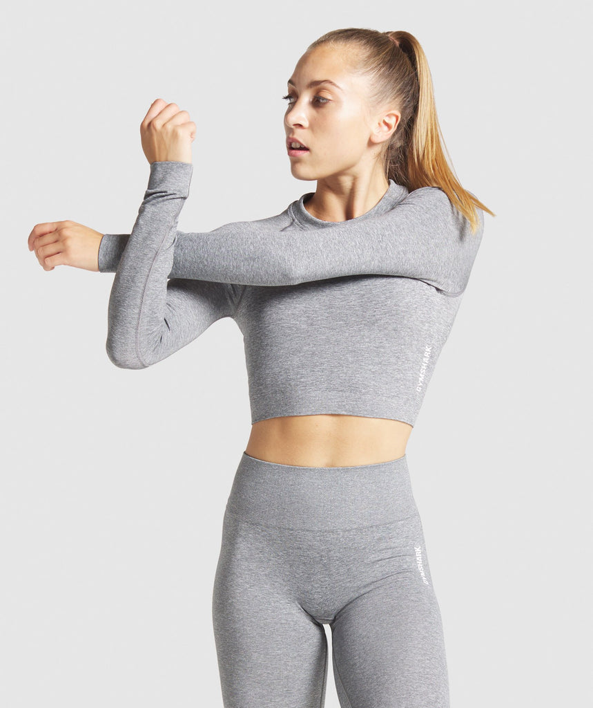 Gymshark Adapt Marl Seamless Long Sleeve Crop Top - Grey | Gymshark