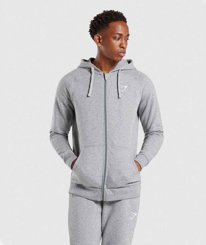 Gymshark Crest Zip Up Hoodie - Charcoal Marl | Gymshark