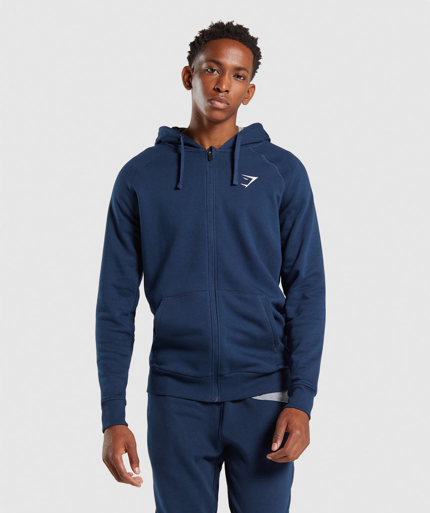 Gymshark Crest Zip Up Hoodie - Navy | Gymshark