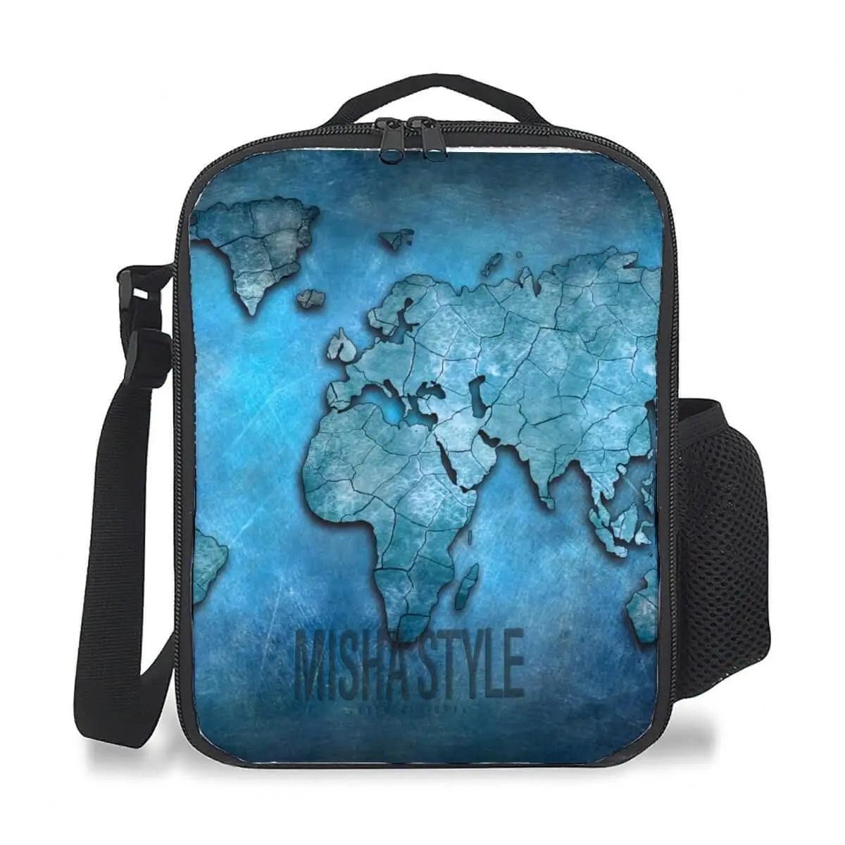 Mishastyle Waterproof Insulated Lunch Bag in World Map