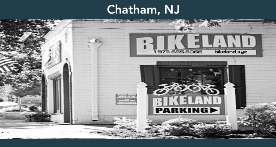 Front exterior picture of Bikland's bike shop in Chatham, NJ