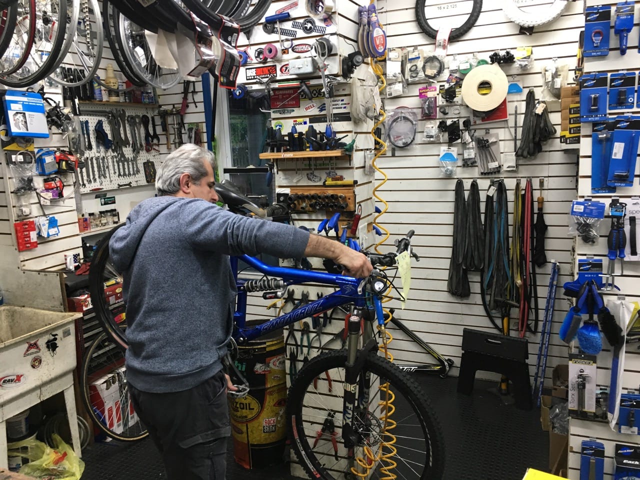 A picture of a Bike being repair at Bikeland