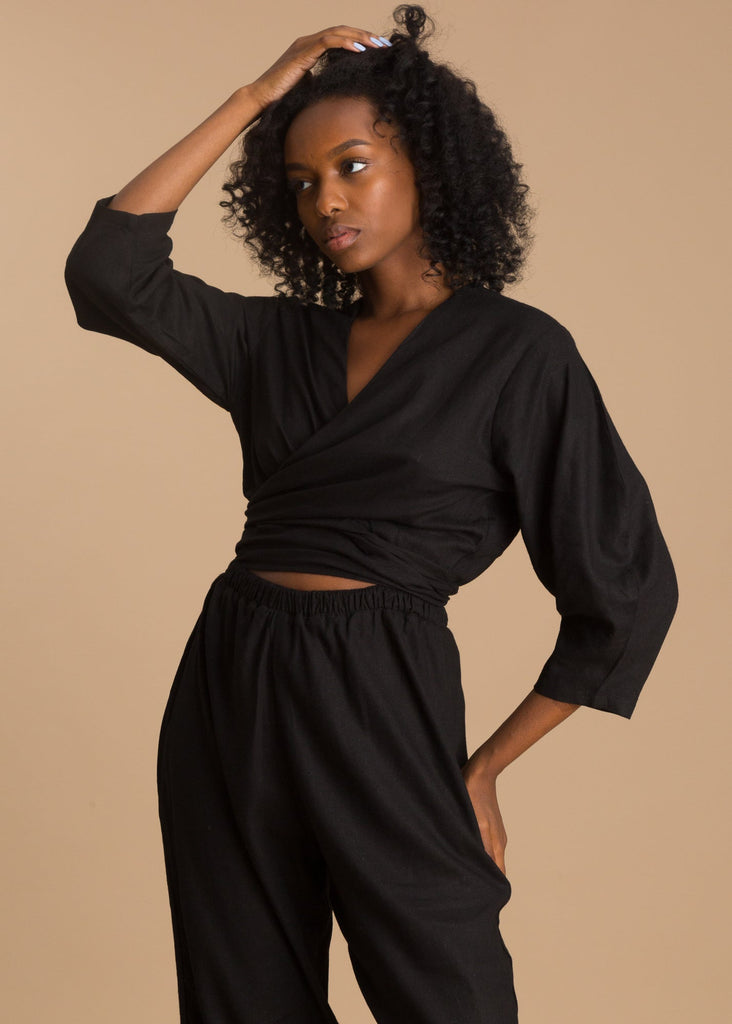 Black Oval Sleeve Jumpsuit