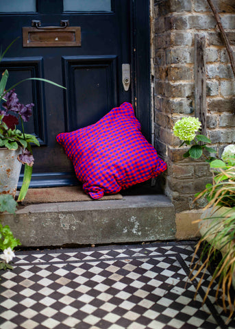 Maasai - Red & Blue Checked Cushion from Kenya