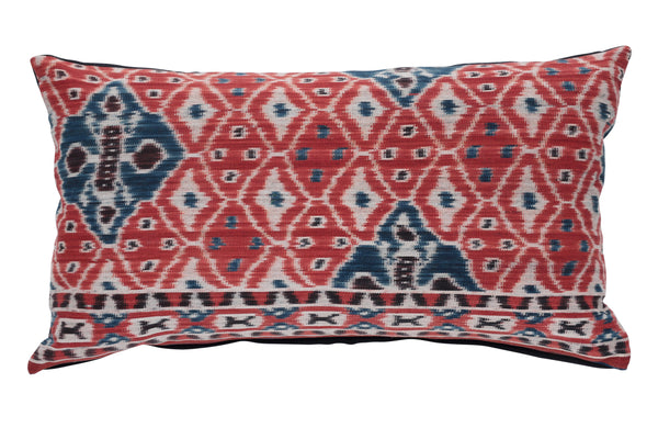 Rumah - Terracotta and Indigo Hand Woven Patterned Ikat Cushion