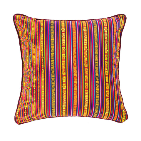 Gold & Burgundy Woven Cushion from Bhutan - Mongar