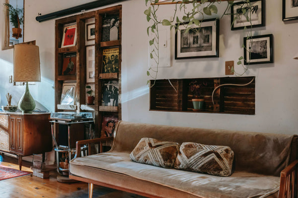 Shabby Chic living room with a brown sofa