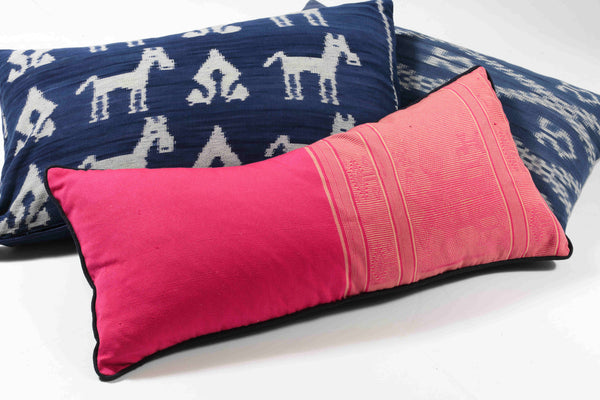 Frangipani - Fuchsia Pink Hand Embroidered Cushion
