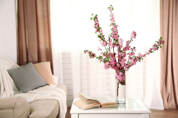 Flowers in a Cream and Grey Living Room