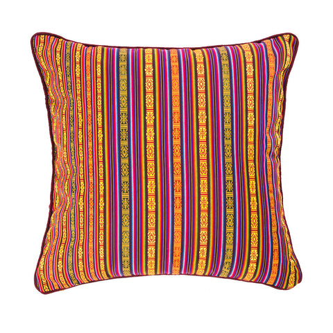 Gold, blue, red, yellow stripped cushion, Bhutanese fabric