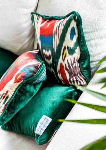 Green & Red Vintage Silk Ikat Cushion named Hijau