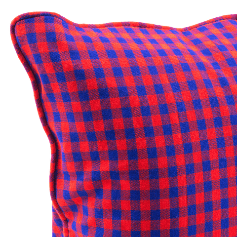 Red & Blue Checked Cushion from Kenya named Maasai