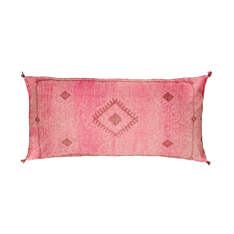 Large Rose Pink Cactus Silk Lumbar Cushion named Markunda