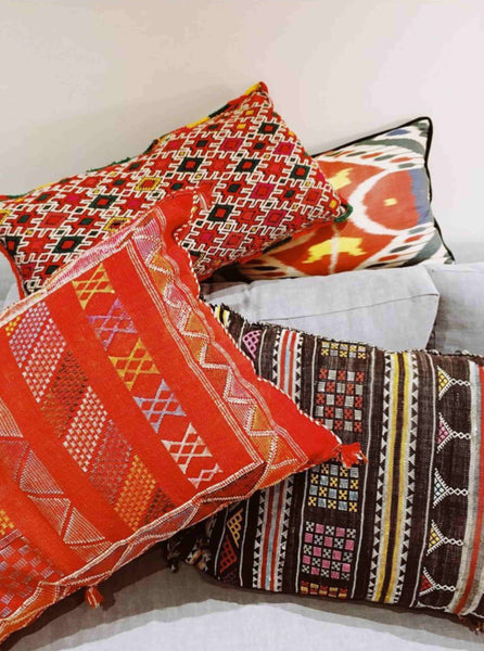 Lumbar Cushions with handmade fabrics from Morocco and Indonesia