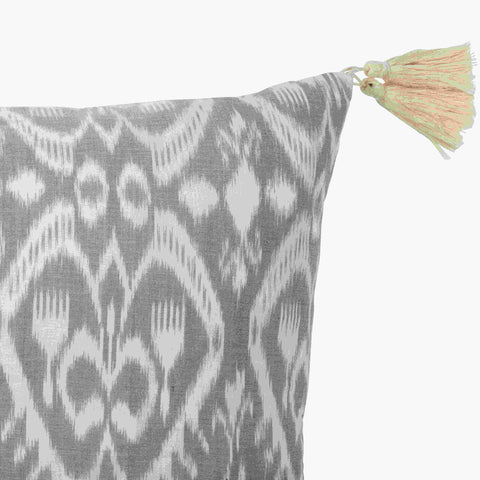 Pale Grey Cotton Ikat Cushion locally sourced from Bali (detailed)