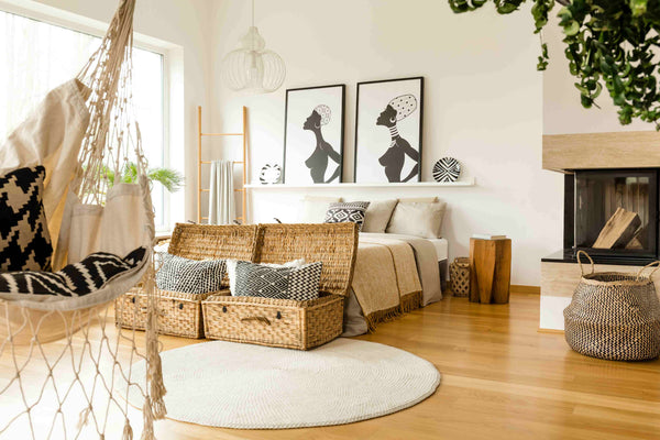 Patterned Cushions in a Boho Bedroom Interior